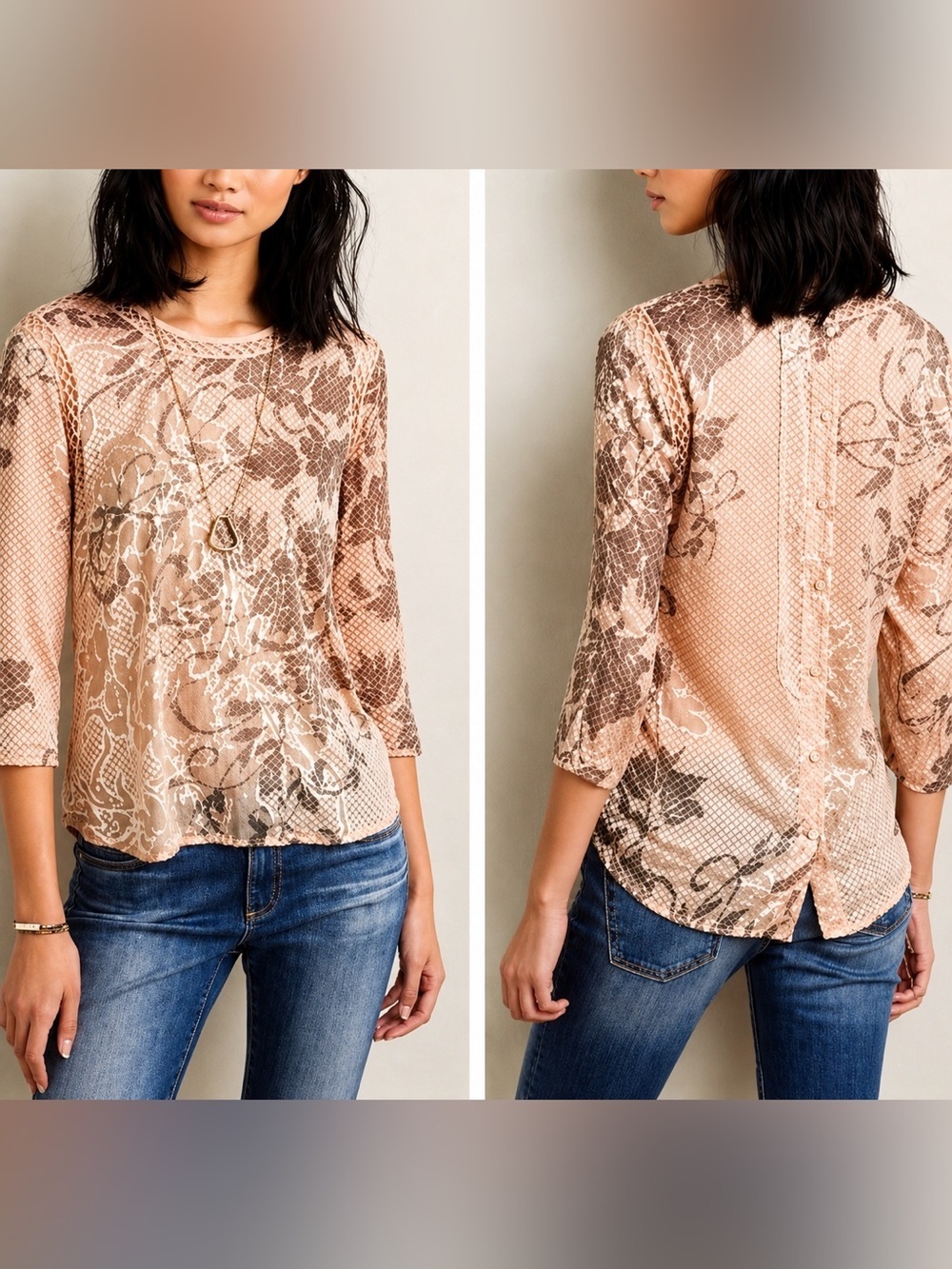 Meadow Rue tan floral top, XS